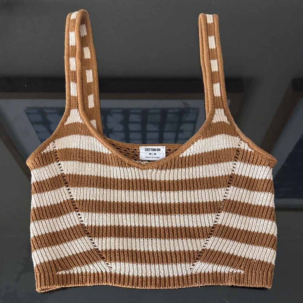 Cotton On Striped Knit Crop Top in Brown and Cream